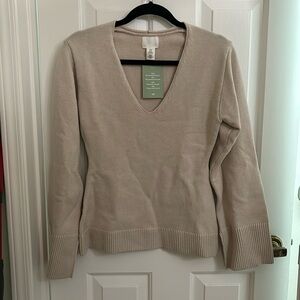 NWT H&M sweater XS V-neck knit beige tan stone